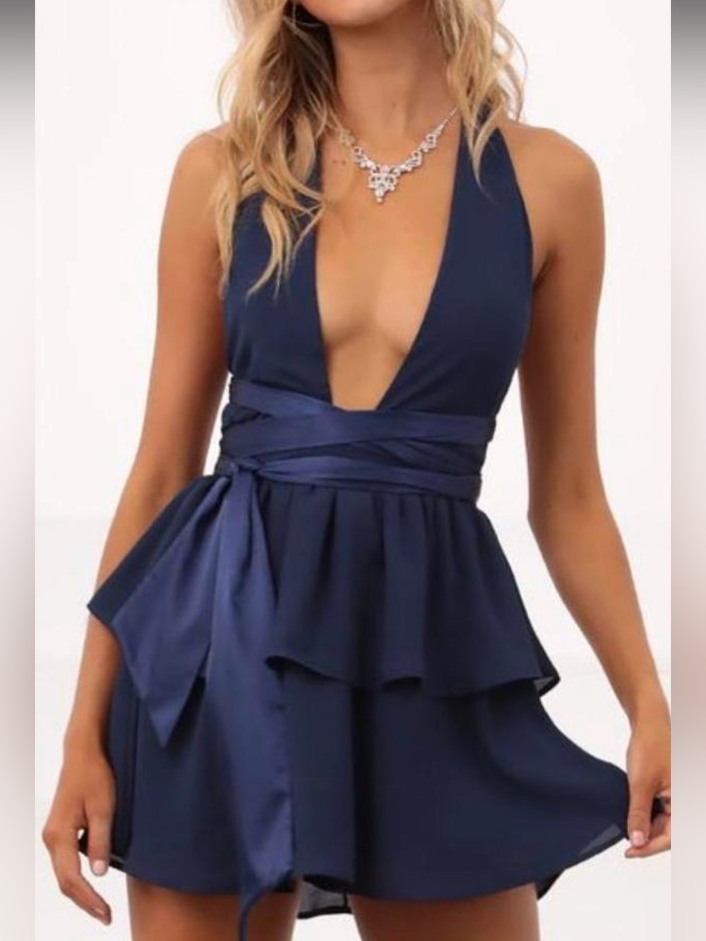 Lucy in the Sky Navy Peplum Camisole with Tie Detail